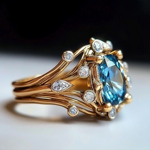 Antique Floral Blue Crystal Ring