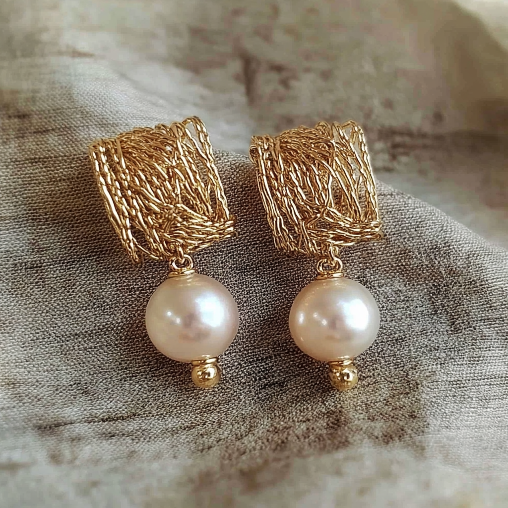 Classic Golden Thread and Pearl Earrings