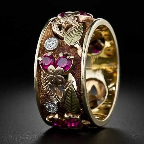 Retro Heart and Floral Ring