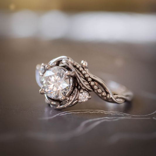 Classic Silver Branch Ring with Vintage Zirconia