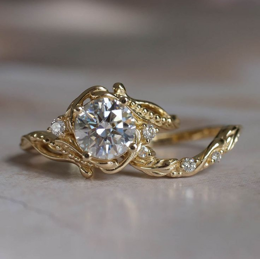 Retro Gold Branch Ring with Zirconia Accents