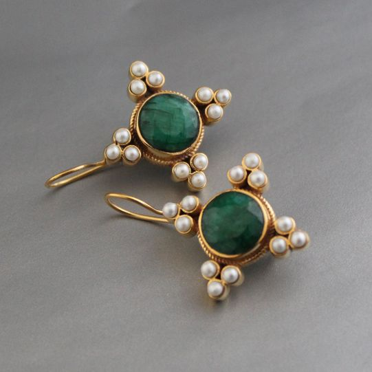 Retro Green Crystal and Pearl Earrings