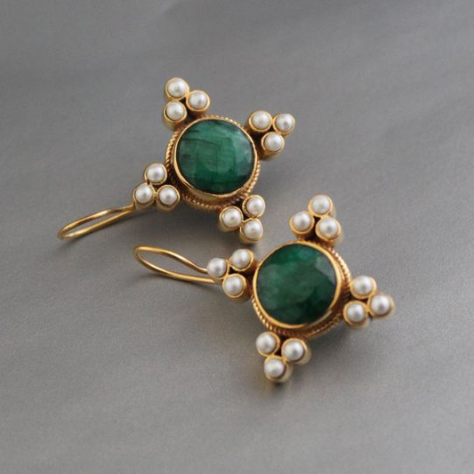 Retro Green Crystal and Pearl Earrings