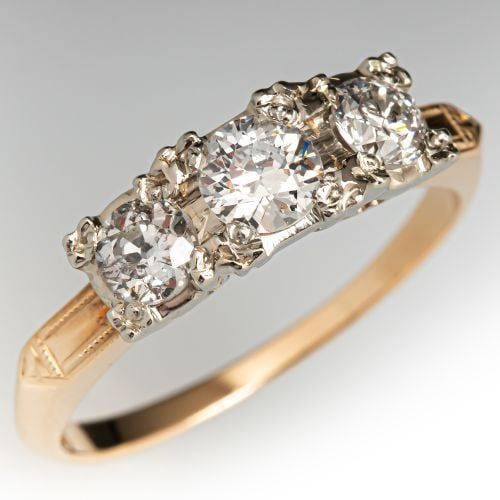 Retro Golden Cubic Glass Ring