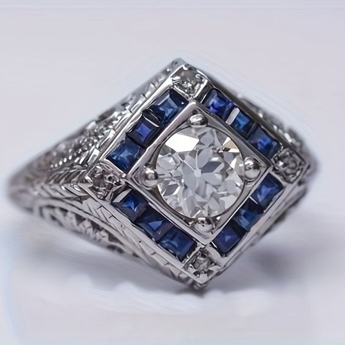 Classic Blue and White Zirconia Vintage Ring