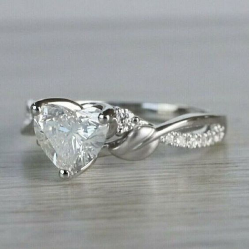 Antique Inlaid Crystal Heart Silver Ring