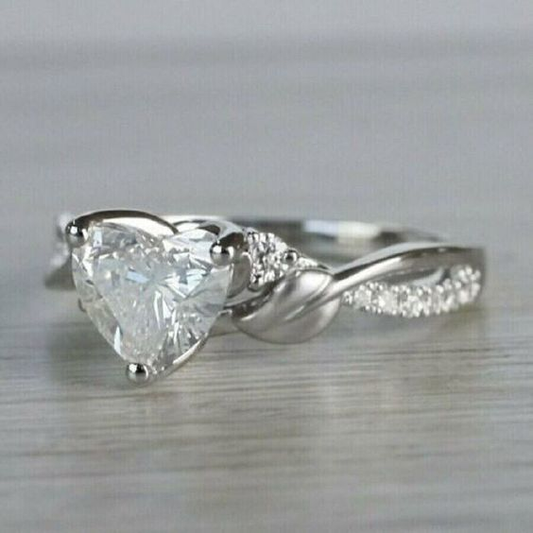 Antique Inlaid Crystal Heart Silver Ring