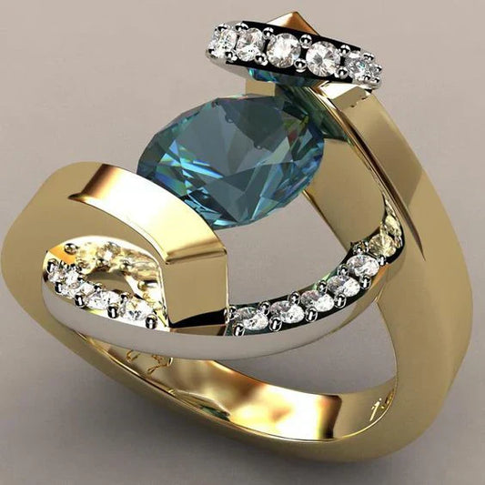 Retro Blue Zirconia Gold Adjustable Ring