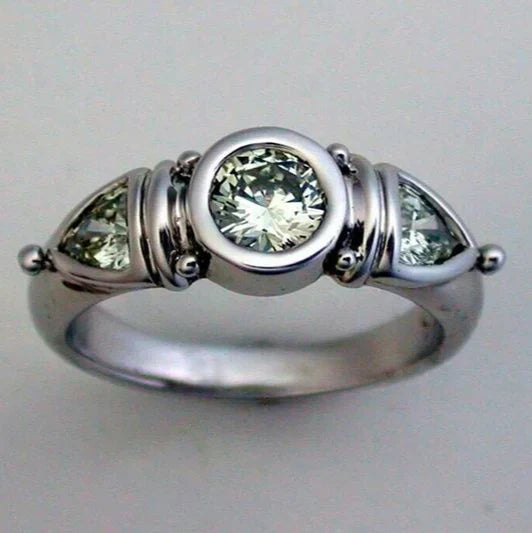 Antique Green Glass Silver Ring