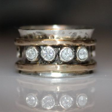 Antique Inlaid Round Crystal Gold and Silver Ring