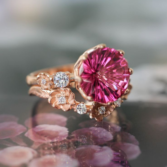 Retro Pink Crystal Gold Ring