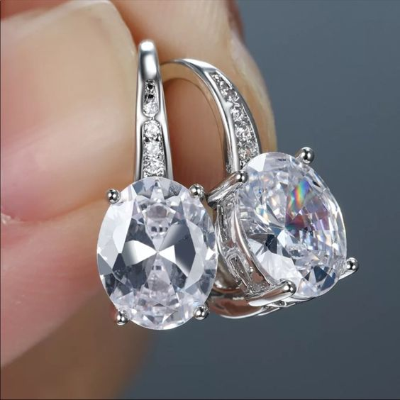 Retro Square Silver-Toned Glass Earrings