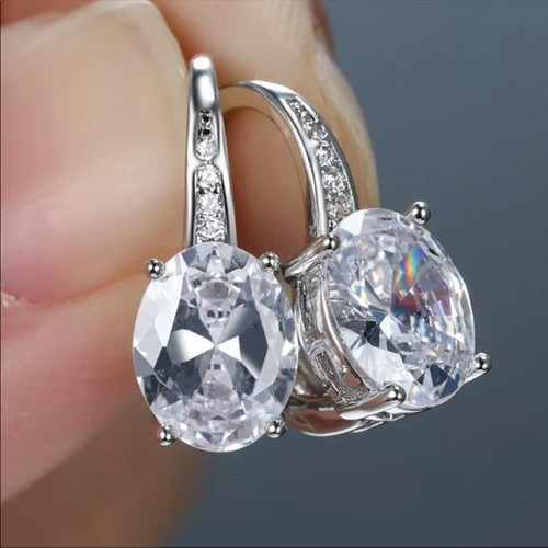 Retro Square Silver-Toned Glass Earrings