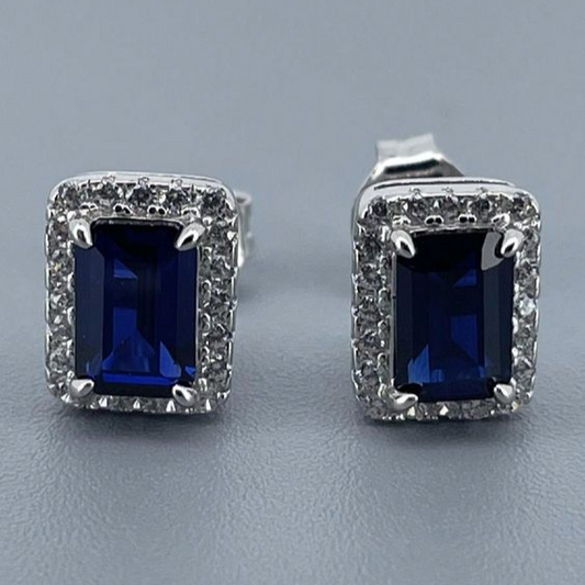 Retro Blue Square Glass Earrings