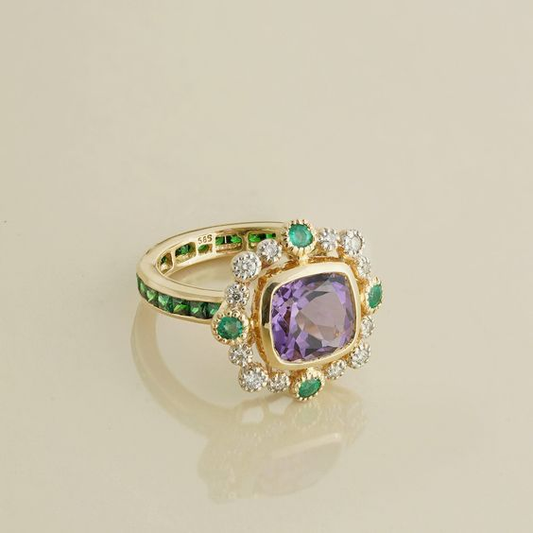 Retro Colored Glass Gold Ring