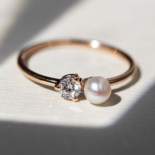 Classic Gold and Pearl Zirconia Ring