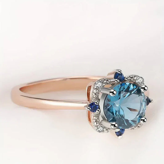 Retro Blue Glass Rose Ring