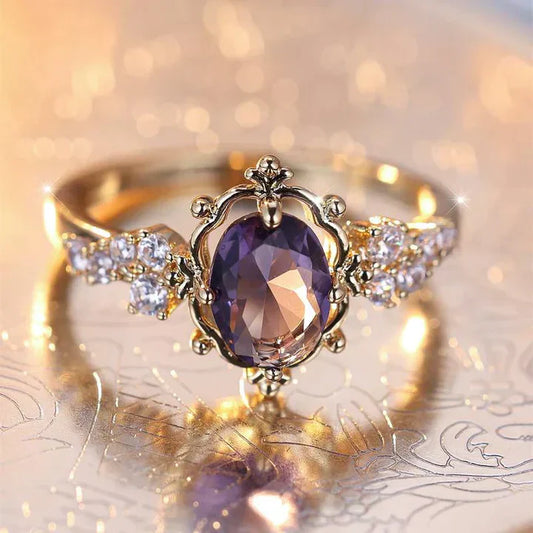 Antique Purple Crystal Gold Ring