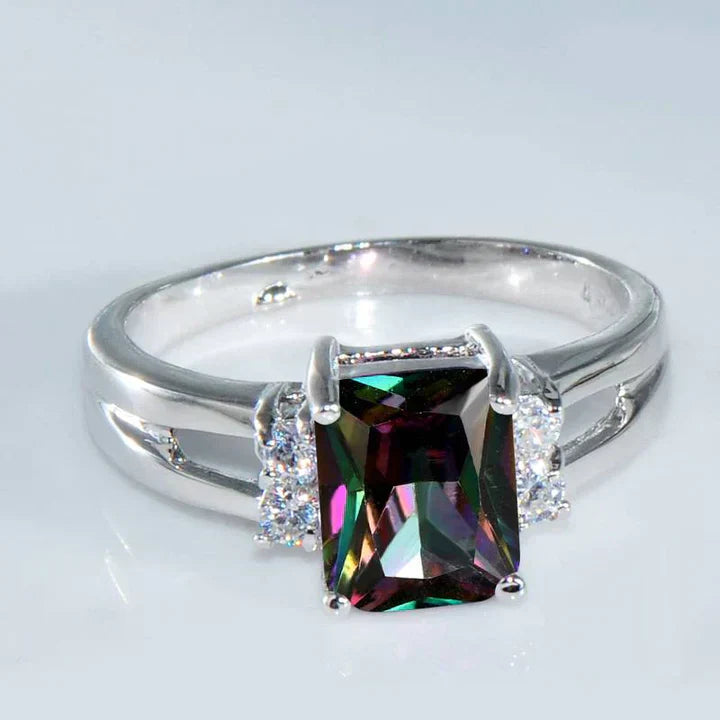 Retro Colorful Dark Glass Silver Ring