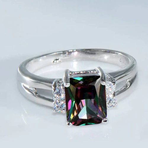 Retro Colorful Dark Glass Silver Ring