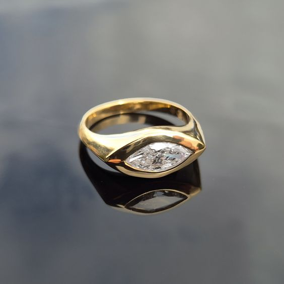 Classic Gold Ring with Vintage Zirconia Eye Design