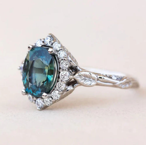 Retro Blue and Bright Silver Ring
