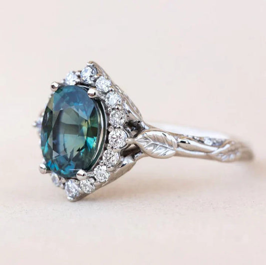 Retro Blue and Bright Silver Ring