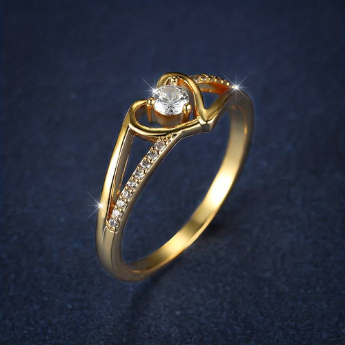 Antique Golden Heart-Shaped Crystal Ring