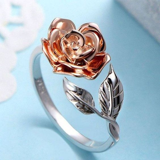 Antique Silver Ring with Vintage Orange Rose Design
