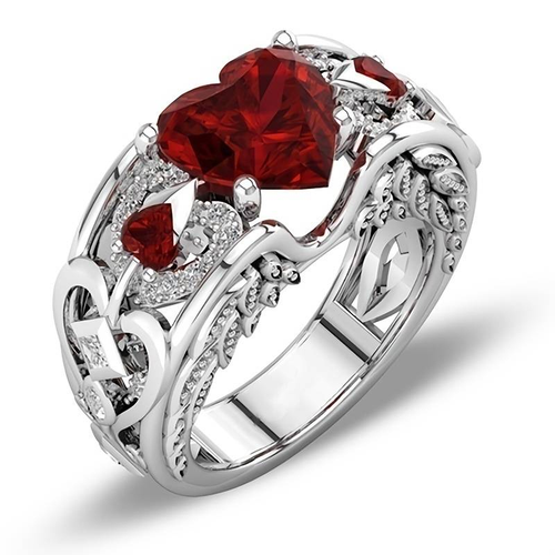 Antique Silver Ring with Red Crystal Accent