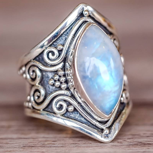 Antique Oval White Opal Sterling Silver Ring
