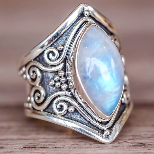 Antique Oval White Opal Sterling Silver Ring