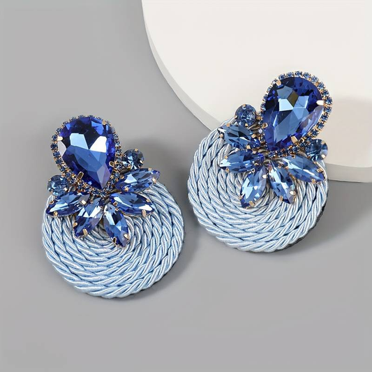 Retro Blue Crystal Round Earrings