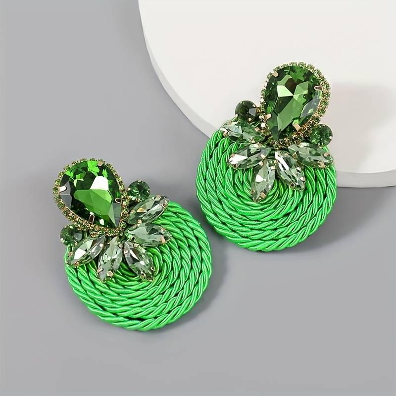 Retro Green Crystal Round Earrings