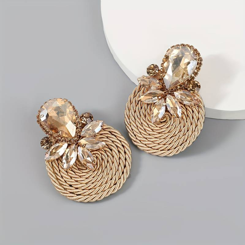 Retro Gold-Toned Crystal Round Earrings