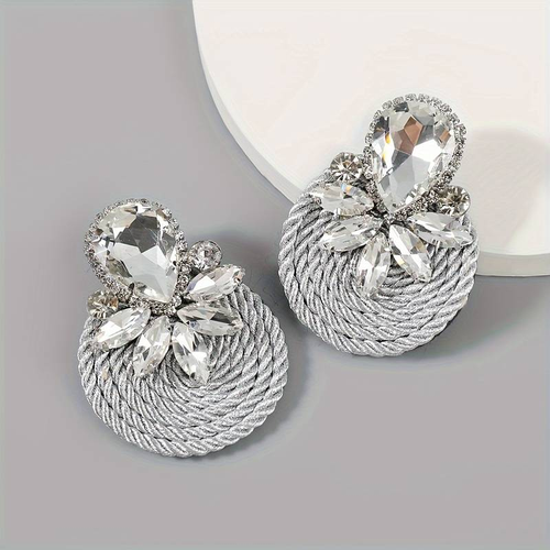 Classic Silver-Toned Crystal Round Earrings