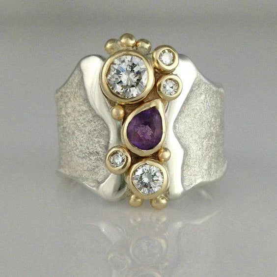 Antique Silver Ring with Exotic Crystals
