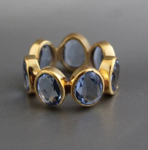 Antique Blue Glass Ring with Gold Accent