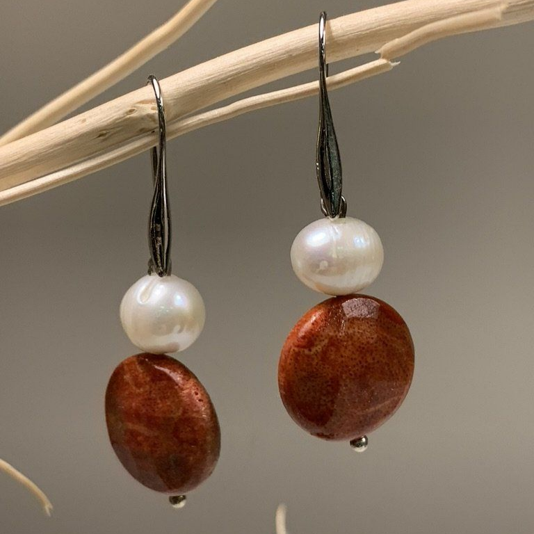 Classic Red Gemstone and Pearl Earrings