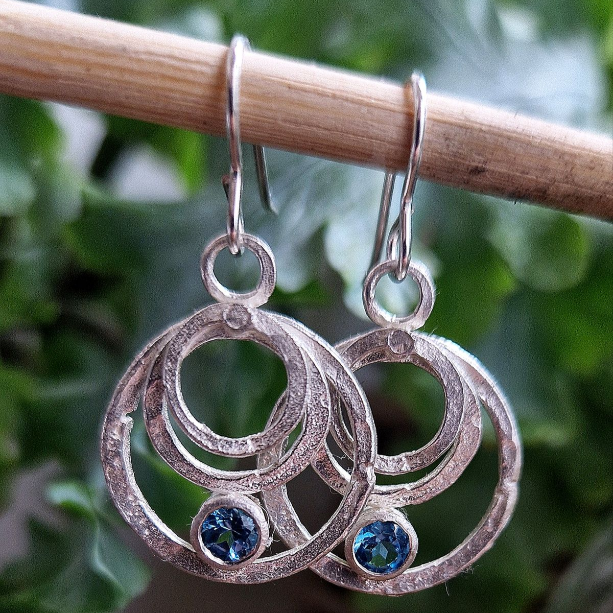 Retro Silver Earrings with Blue Crystal and Circular Design