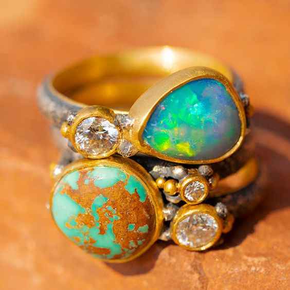 Retro Blue Opal Stacked Ring