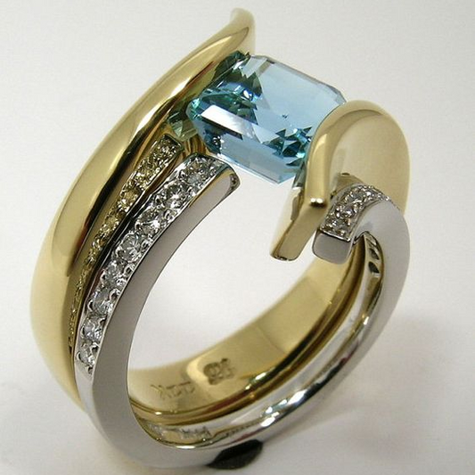 Antique-Inspired Irregular Blue Crystal Ring in Gold and Silver