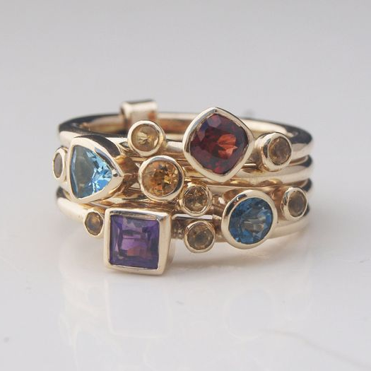 Layered Gold Ring with Vintage Colorful Stones