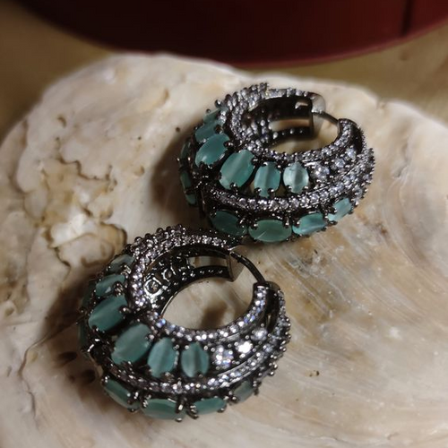 Retro Blue Crystal Crest Earrings