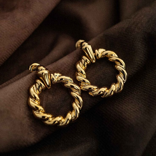 Retro Braided Gold Hoop Earrings
