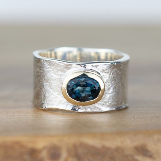 Antique Silver Ring with Blue Stone Inlay