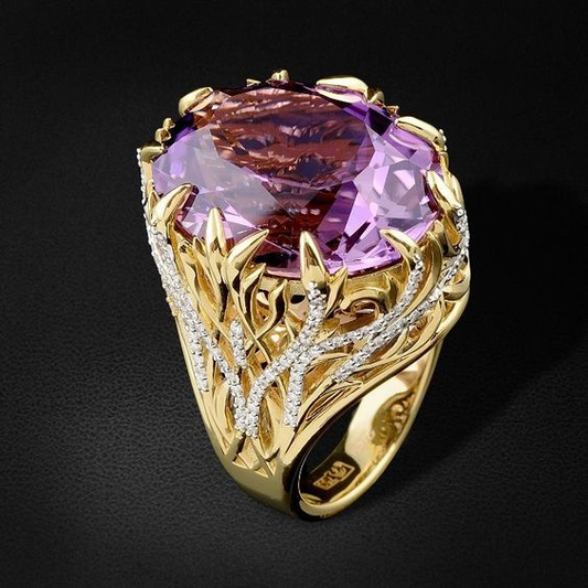 Antique Purple Glass and Gold Ring