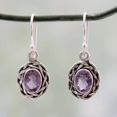 Retro Purple Round Glass Earrings