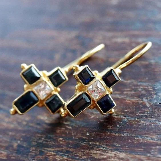 Classic Black and Gold Zirconia Earrings