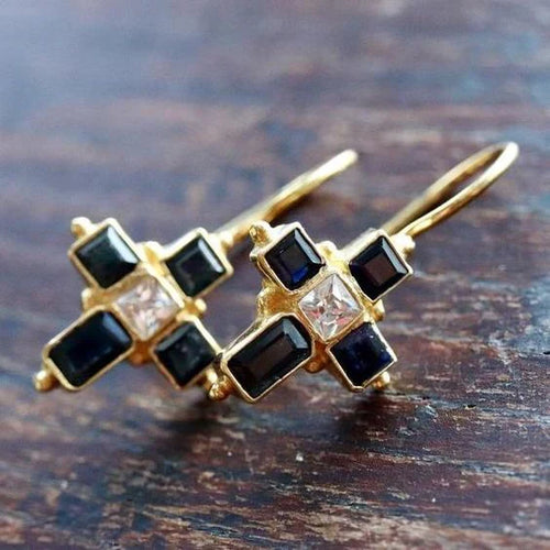 Classic Black and Gold Zirconia Earrings